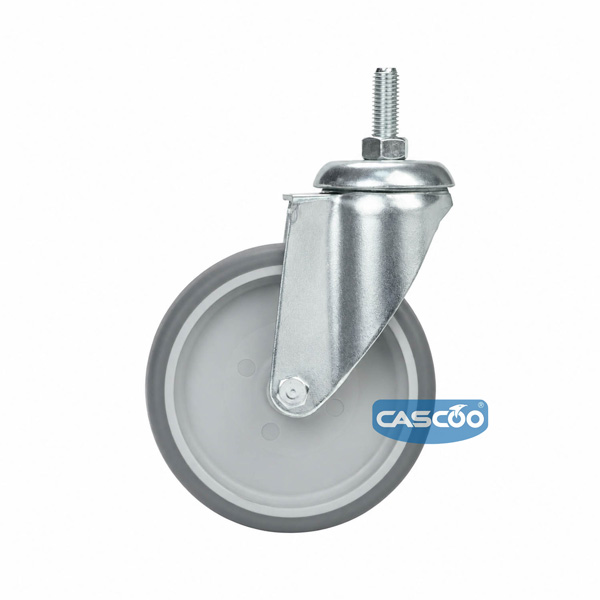 Колесо CASCOO поворотное, (d=125мм, г/п=100кг), крепление штырь М12, термопластичная резина / полипропилен, Германия