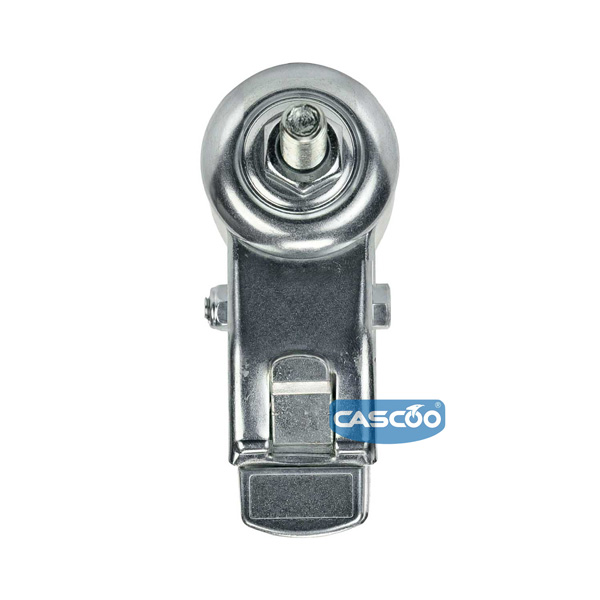 Колесо CASCOO поворотное с тормозом, (d=125мм, г/п=100кг), крепление штырь М12, термопластичная резина / полипропилен, Германия
