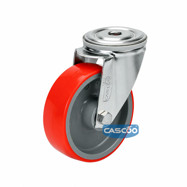 Колесо CASCOO поворотное из нержавейки под болт М12 (d=100мм, г/п=150кг), полиуретан / полиамид, Германия