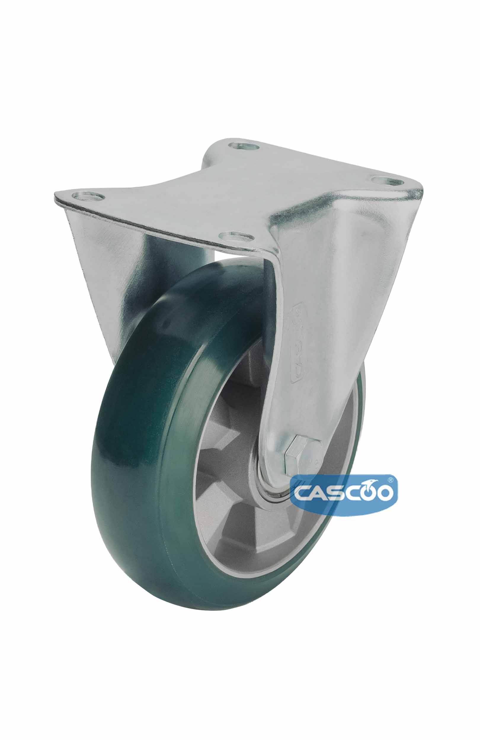 Колесо CASCOO фиксированное, (d=160мм, г/п=600кг) зеленый полиуретан/алюминий, Германия