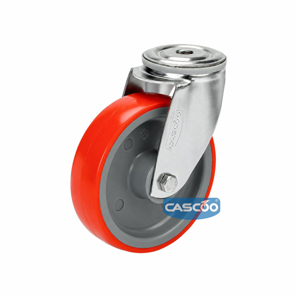 Колесо CASCOO поворотное из нержавейки под болт М12 (d=125мм, г/п=200кг), полиуретан / полиамид, Германия