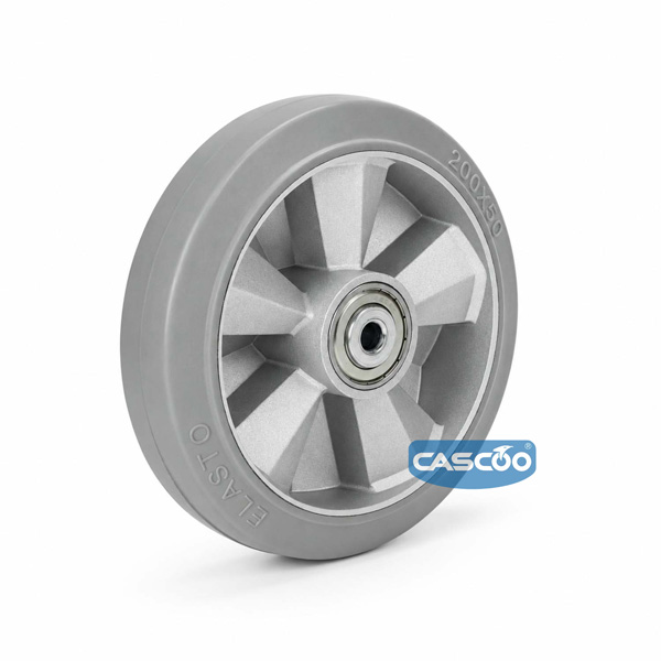 Колесо CASCOO под ось (d=200мм, г/п=500кг), серая резина/алюминий, Германия