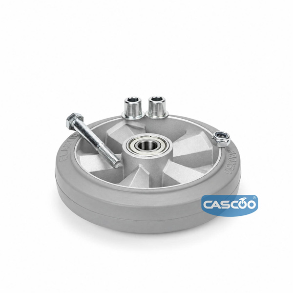 Колесо CASCOO под ось (d=200мм, г/п=500кг), серая резина/алюминий, Германия