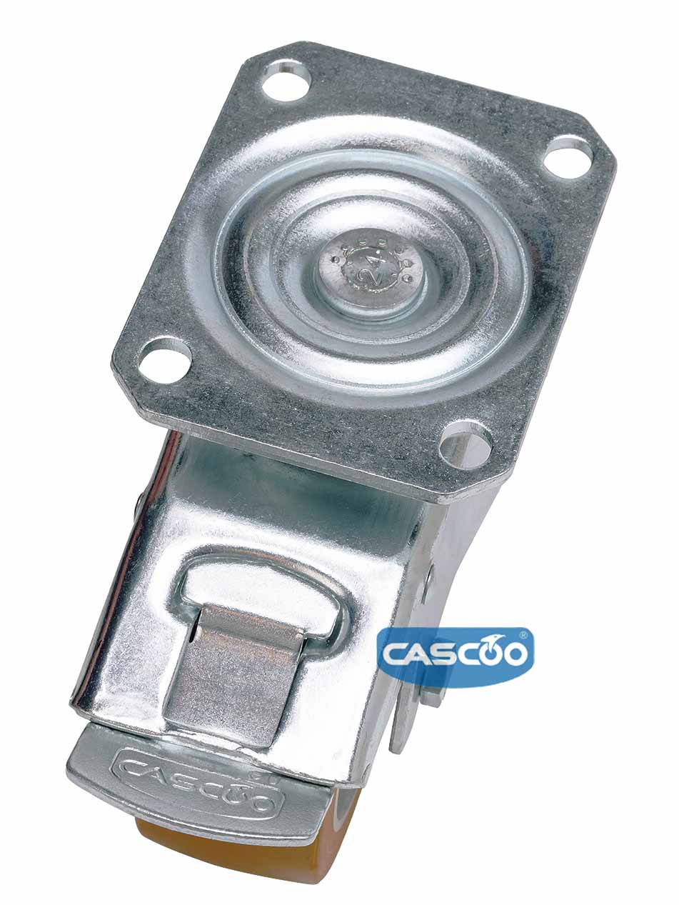 Колесо CASCOO поворотное с тормозом, (d=125мм, г/п=300кг) полиуретан/алюминий, Германия