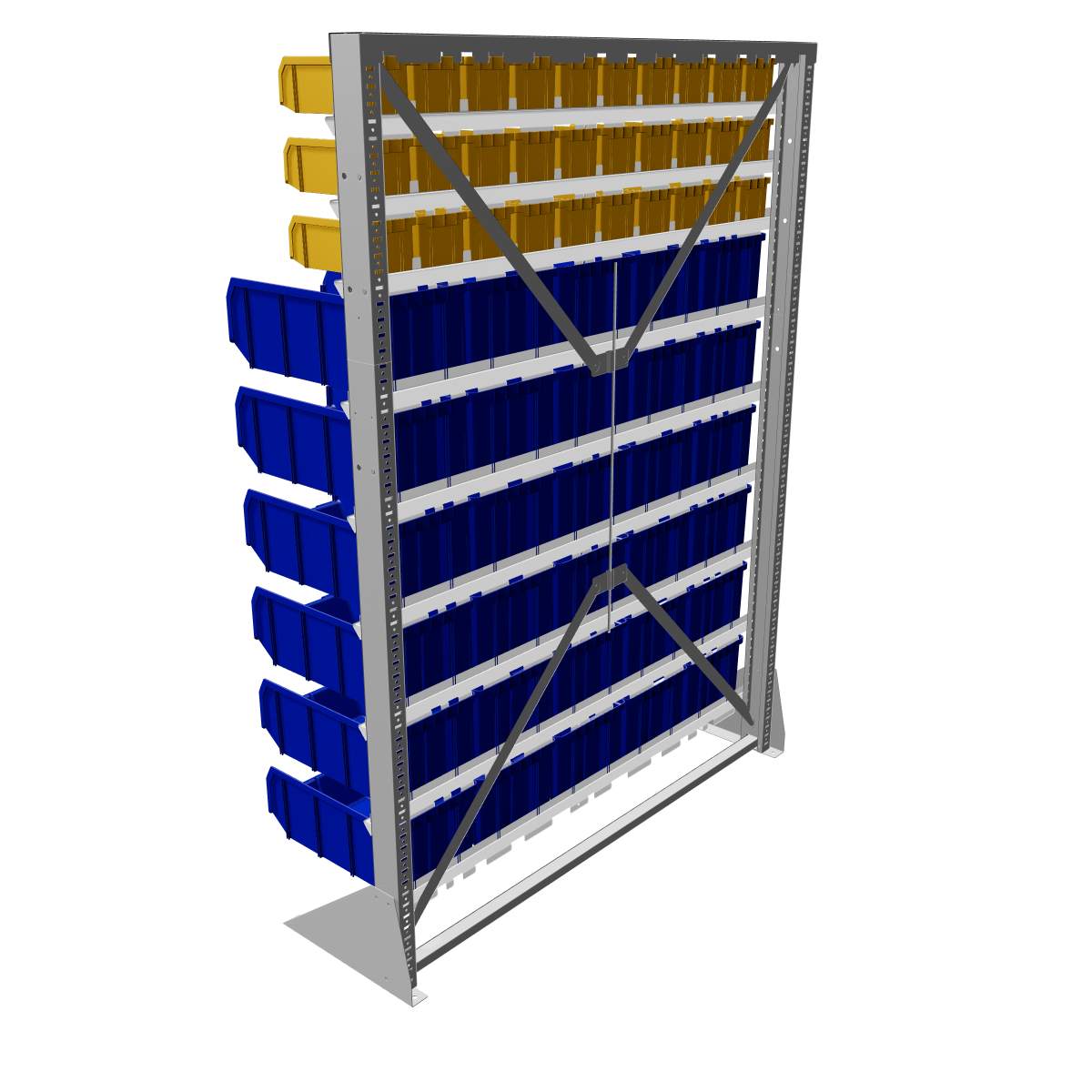 Стойка стеллаж для метизов с пластиковыми ящиками С1-03-00-06 односторонняя 1150х1515