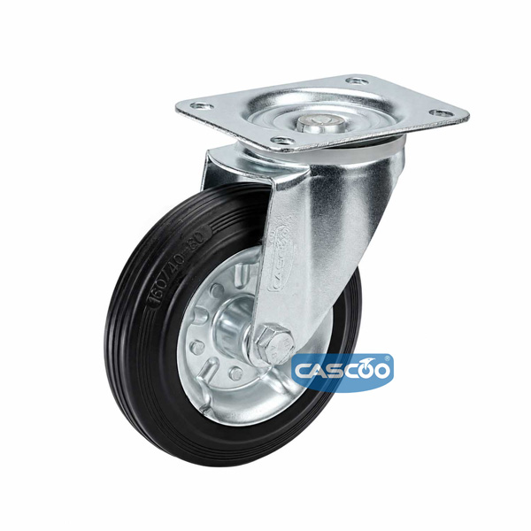 Колесо CASCOO поворотное, (d=160мм, г/п=135кг) резина/сталь, Германия