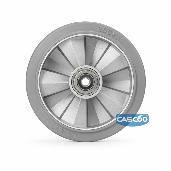 Колесо CASCOO под ось (d=200мм, г/п=500кг), серая резина/алюминий, Германия