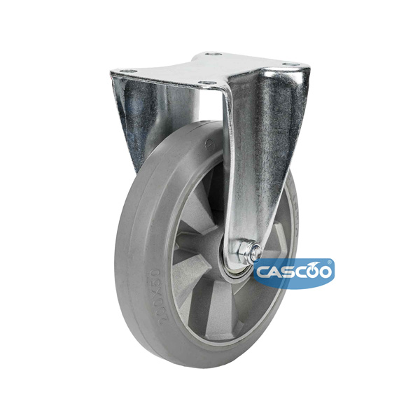 Колесо CASCOO фиксированное, (d=200мм, г/п=500кг) серая резина/алюминий, Германия