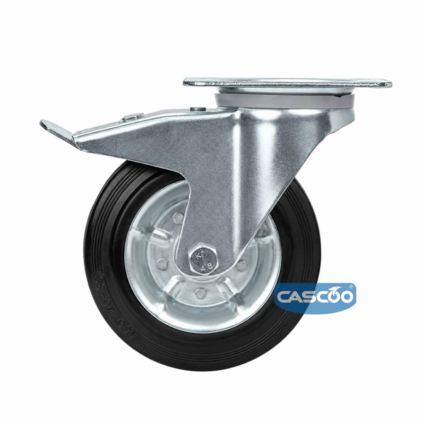 Колесо CASCOO поворотное с тормозом, (d=160мм, г/п=135кг) резина/сталь, Германия