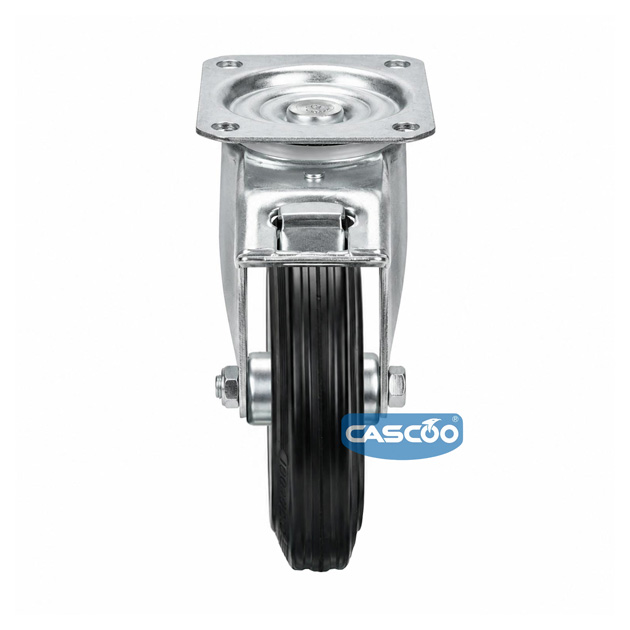 Колесо CASCOO поворотное с тормозом, (d=200мм, г/п=205кг) резина/сталь, Германия: TPP58WC200SBS4R0N