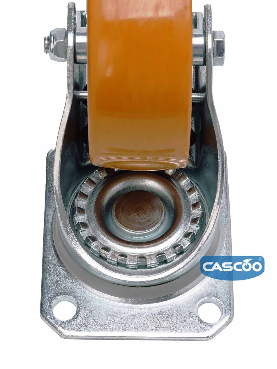 Колесо CASCOO поворотное с тормозом, (d=125мм, г/п=300кг) полиуретан/алюминий, Германия