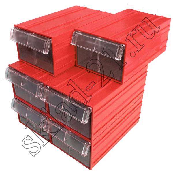 Короб пластиковый красный/прозрачный 140x250x100 С-2