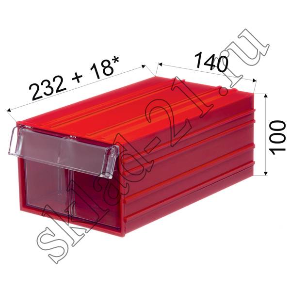 Короб пластиковый красный/прозрачный 140x250x100 С-2