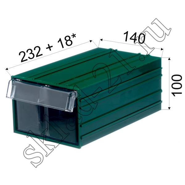 Короб пластиковый зеленый/прозрачный 140x250x100 С-2