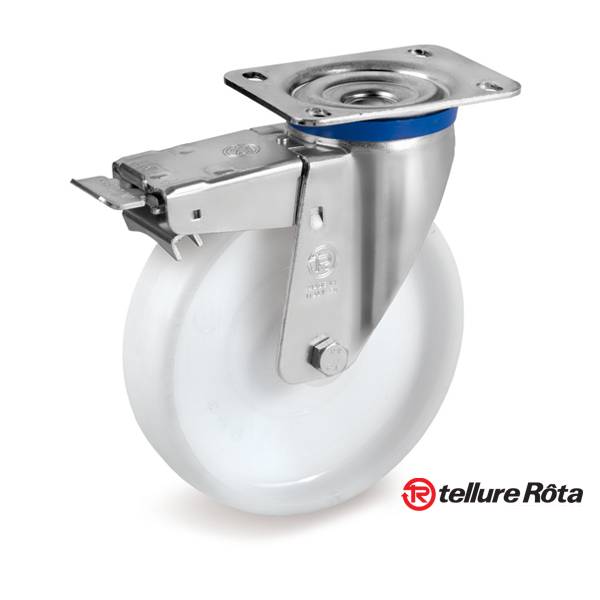 Колесо Tellure Rota 684306 поворотное с тормозом, (d=200мм, г/п=500кг) полиамид, Италия