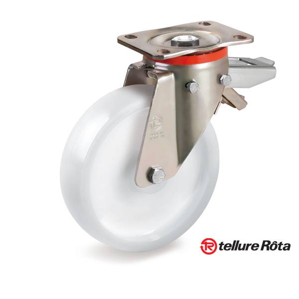 Колесо Tellure Rota 686956 поворотное с тормозом, (d=200мм, г/п=750кг) полиамид, Италия