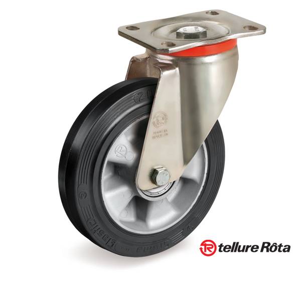 Колесо Tellure Rota 727518 поворотное (d=250мм, г/п=500кг), эластичная резина / алюминий, Италия