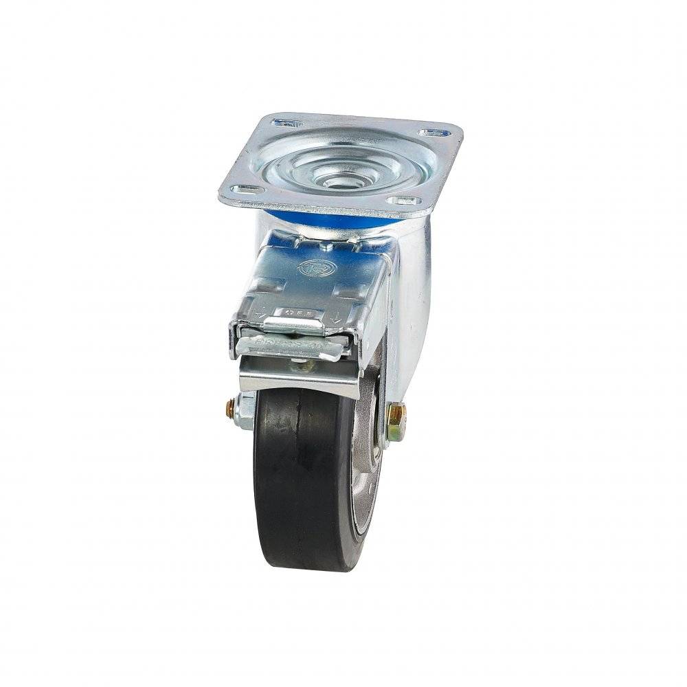 Колесо Tellure Rota 727910 поворотное с тормозом (d=160мм, г/п=300кг), эластичная резина / алюминий, Италия