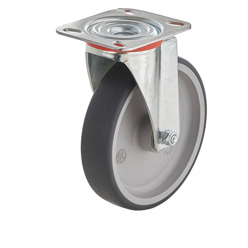 Колесо Tellure Rota 714203 поворотное (d=125мм, г/п=120кг), серая резина / полипропилен, Италия