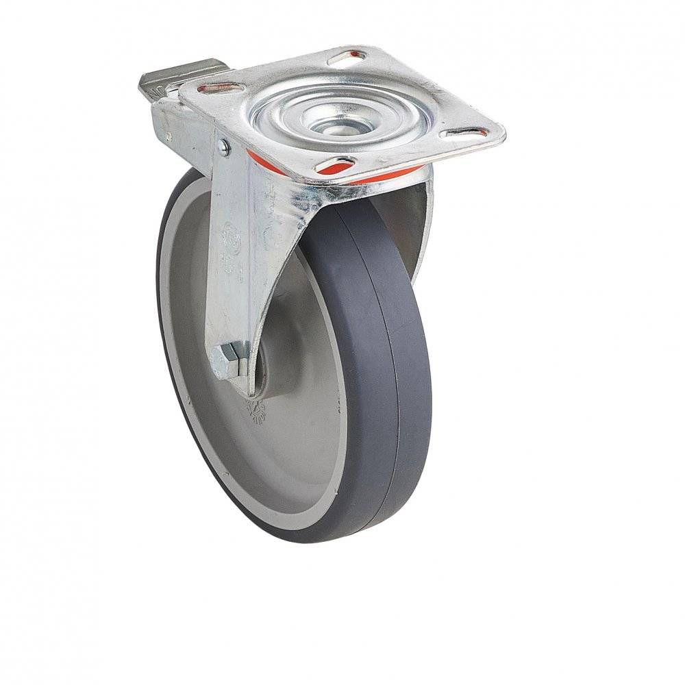 Колесо Tellure Rota 716601 поворотное с тормозом (d=80мм, г/п=70кг), серая резина / полипропилен, Италия
