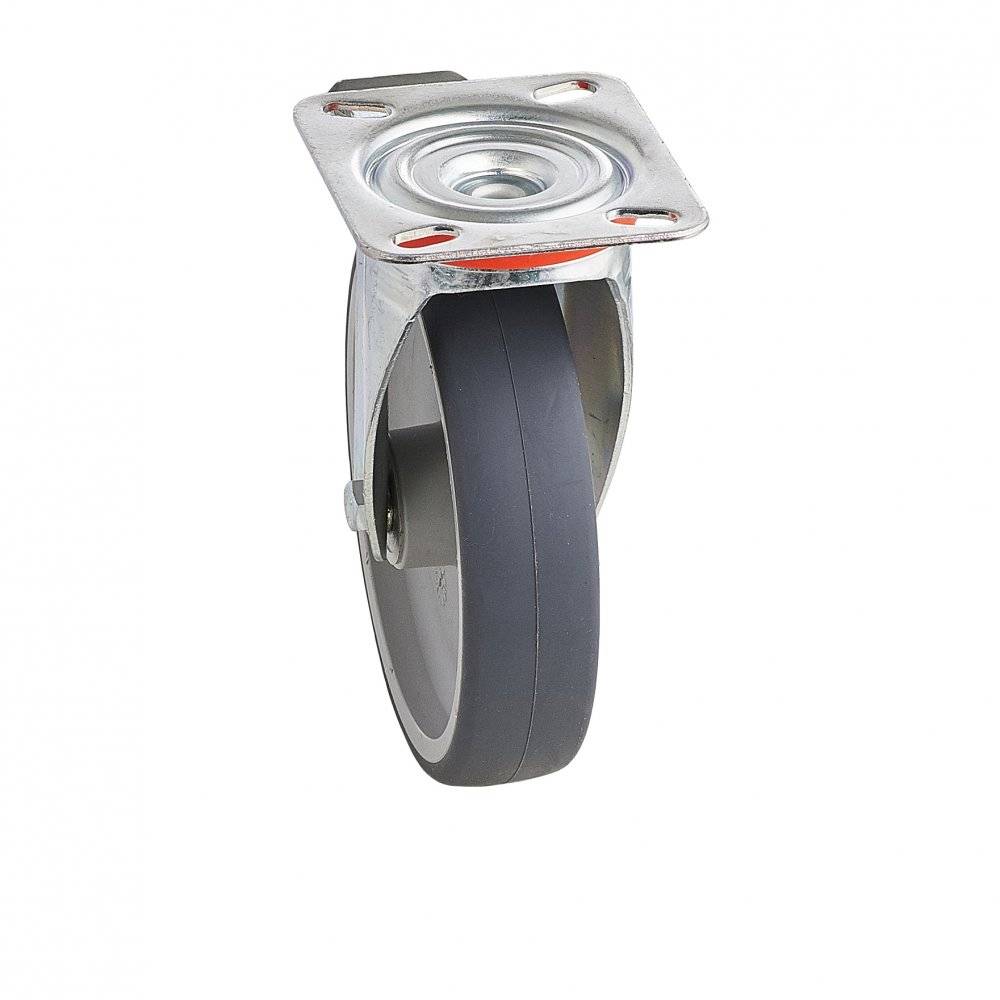 Колесо Tellure Rota 716604 поворотное с тормозом (d=150мм, г/п=140кг), серая резина / полипропилен, Италия
