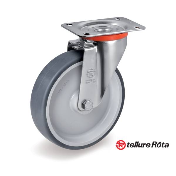 Колесо Tellure Rota 715706 фиксированное (d=200мм, г/п=225кг), серая резина / полипропилен, Италия