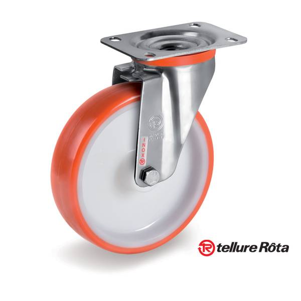 Колесо Tellure Rota 604401 поворотное из нержавейки INOX (d=80мм, г/п=120кг), полиуретан / полиамид