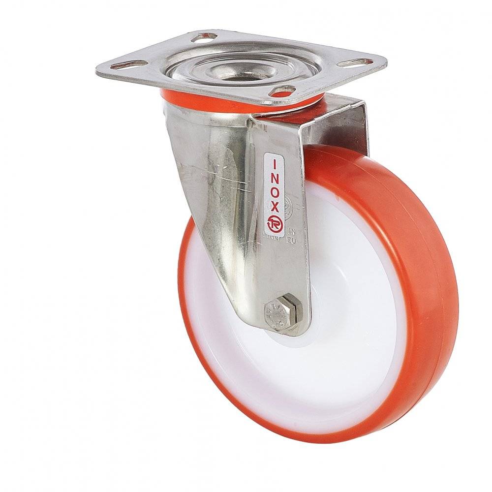 Колесо Tellure Rota 604401 поворотное из нержавейки INOX (d=80мм, г/п=120кг), полиуретан / полиамид