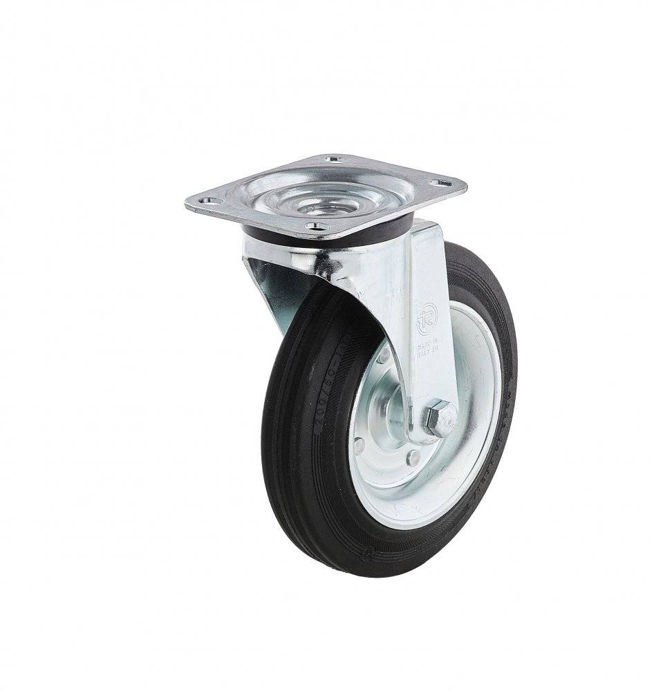 Колесо Tellure Rota 053344 PVI поворотное, (d=200мм, г/п=230кг) резина/сталь, адаптированное для мусорных контейнеров, Италия