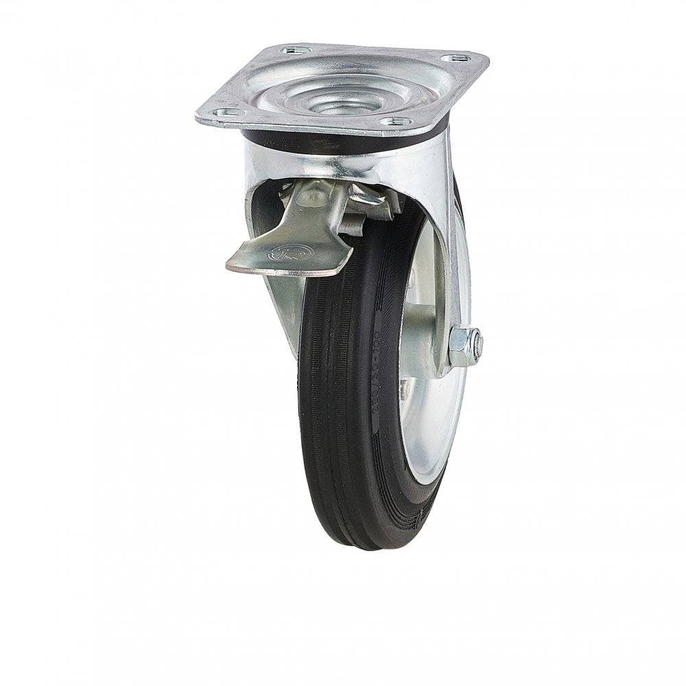 Колесо Tellure Rota 053345PVI поворотное с тормозом, (d=200мм, г/п=230кг) резина/сталь, для мусорных баков Италия